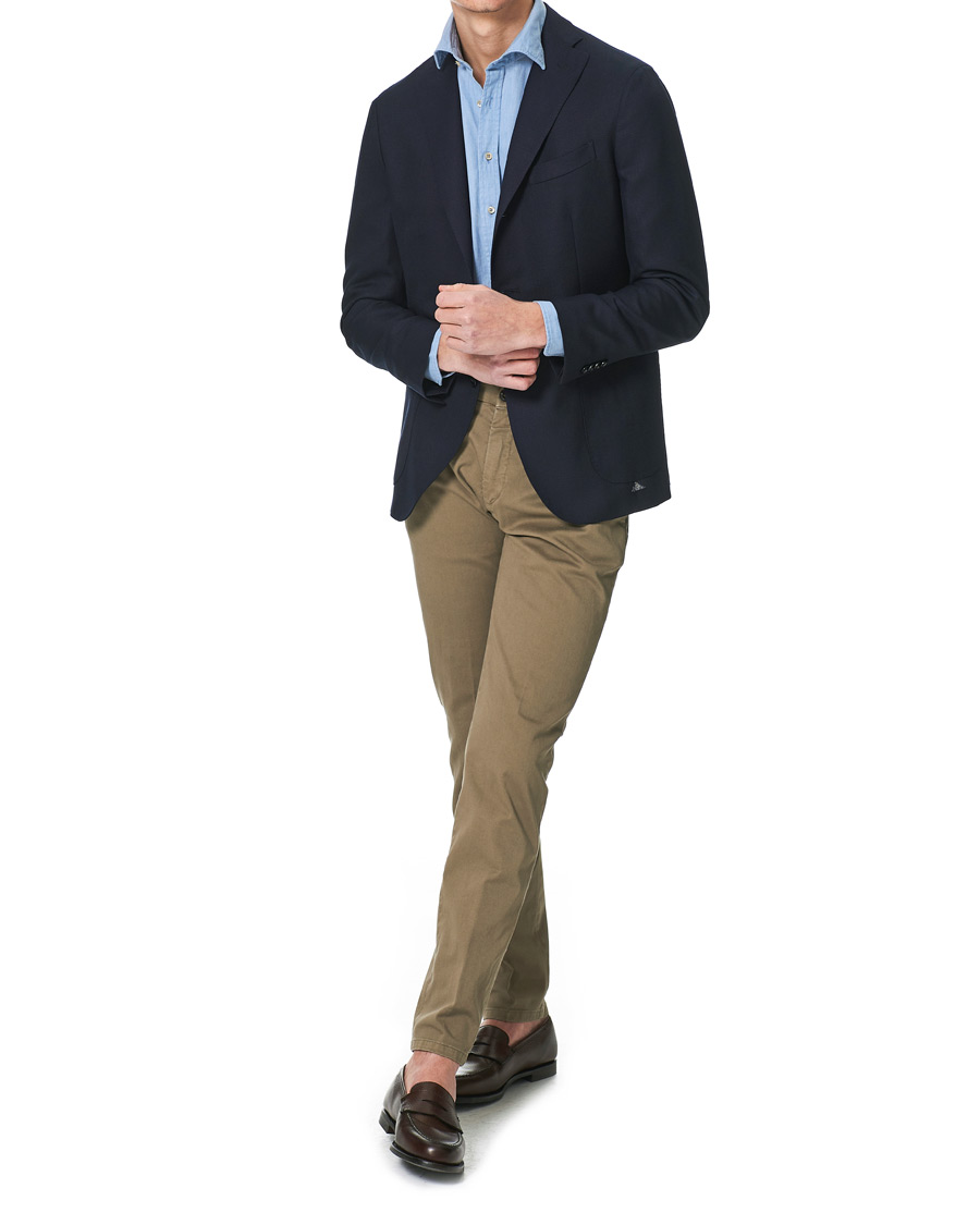 Herr | Skjortor | Stenströms | Slimline Cut Away Chambray Shirt Light Indigo