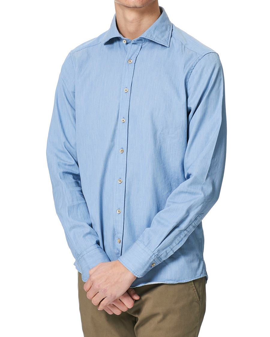 Herr | Skjortor | Stenströms | Slimline Cut Away Chambray Shirt Light Indigo