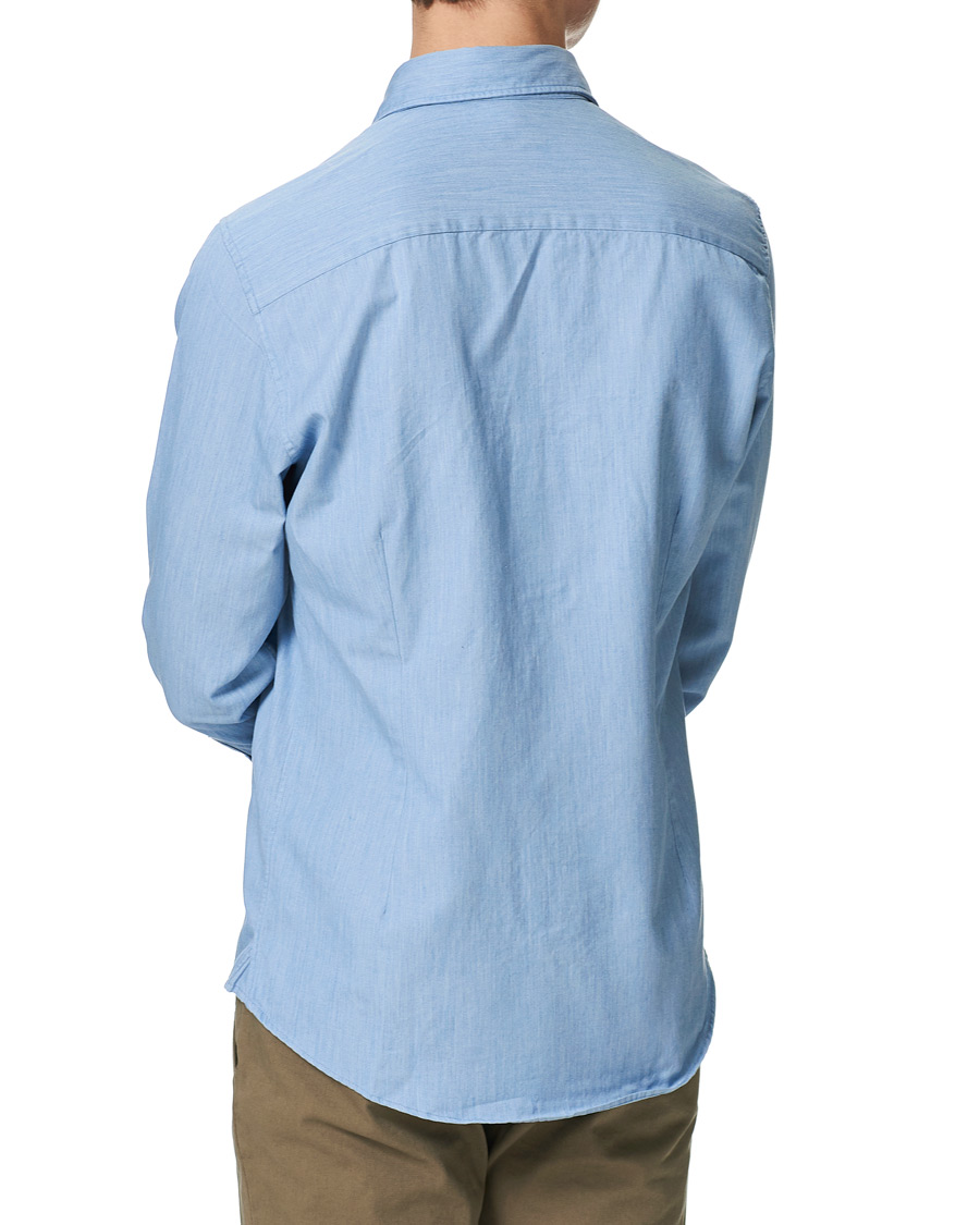 Herr | Skjortor | Stenströms | Slimline Cut Away Chambray Shirt Light Indigo