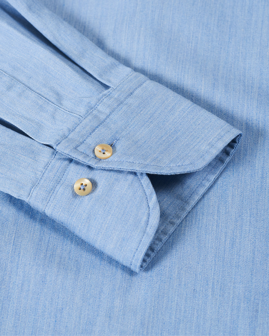 Herr | Skjortor | Stenströms | Slimline Cut Away Chambray Shirt Light Indigo