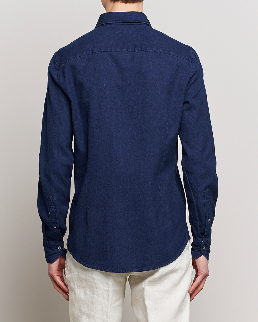 Herr | Skjortor | Stenströms | Slimline Washed Structured Denim Shirt Indigo Blue