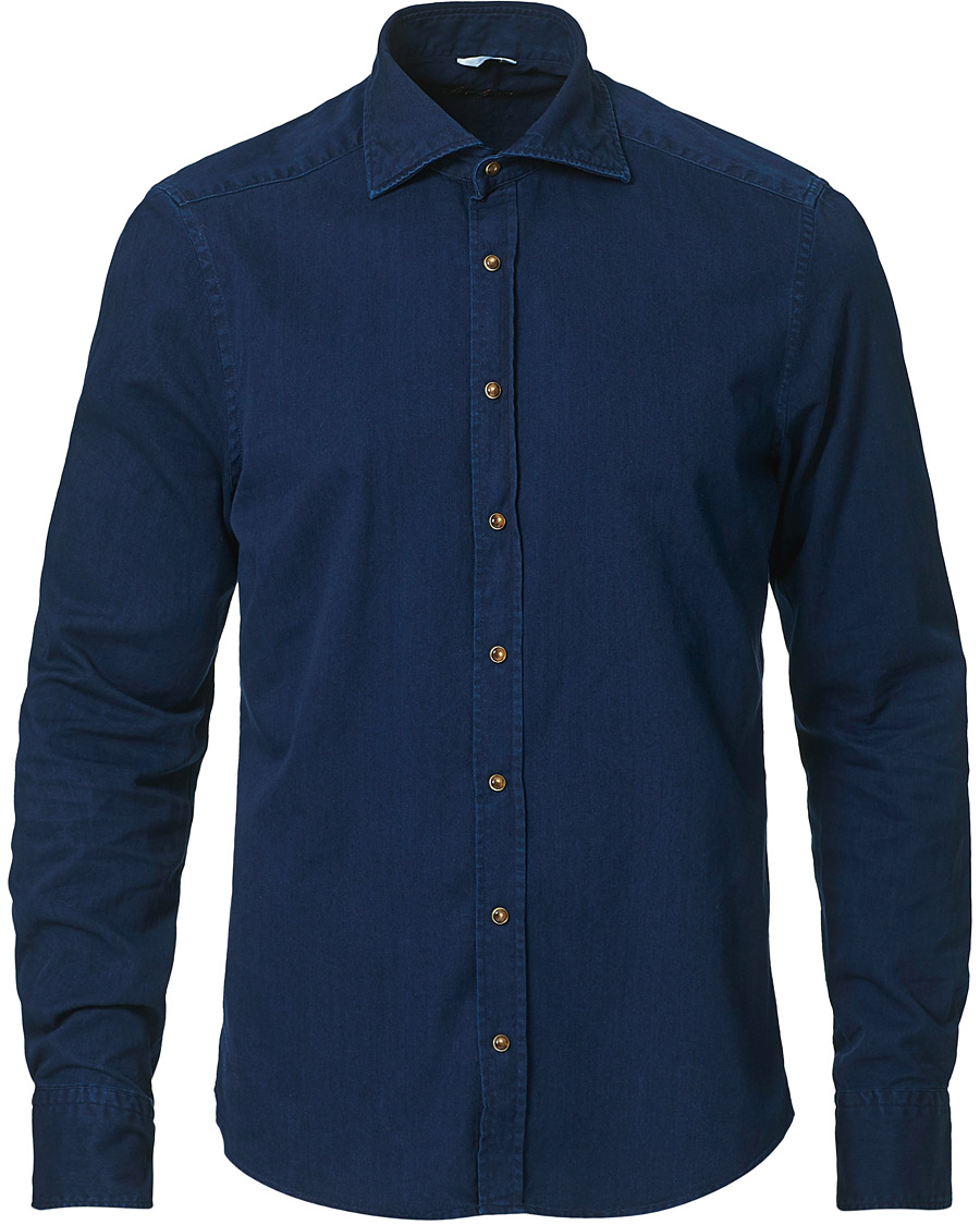 Herr | Skjortor | Stenströms | Slimline Denim Press Button Shirt Dark Indigo