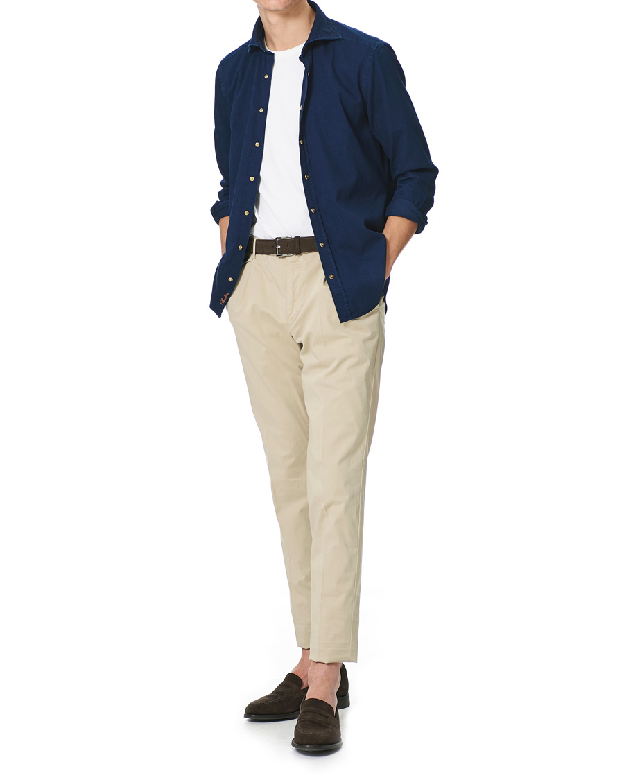 Herr | Skjortor | Stenströms | Slimline Denim Press Button Shirt Dark Indigo