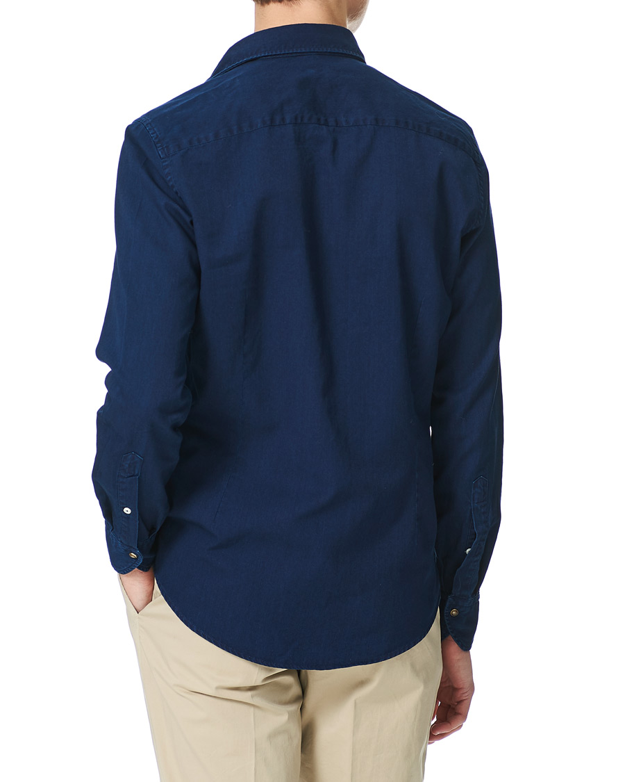 Herr | Skjortor | Stenströms | Slimline Denim Press Button Shirt Dark Indigo