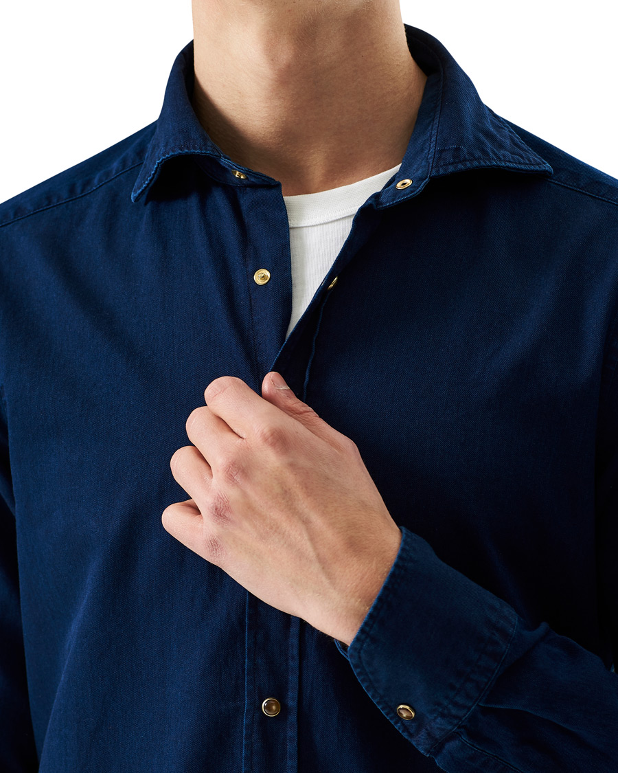 Herr | Skjortor | Stenströms | Slimline Denim Press Button Shirt Dark Indigo