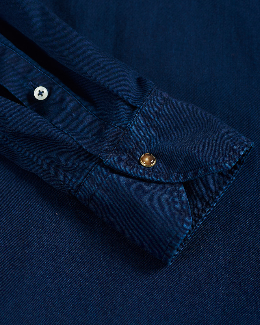 Herr | Skjortor | Stenströms | Slimline Denim Press Button Shirt Dark Indigo