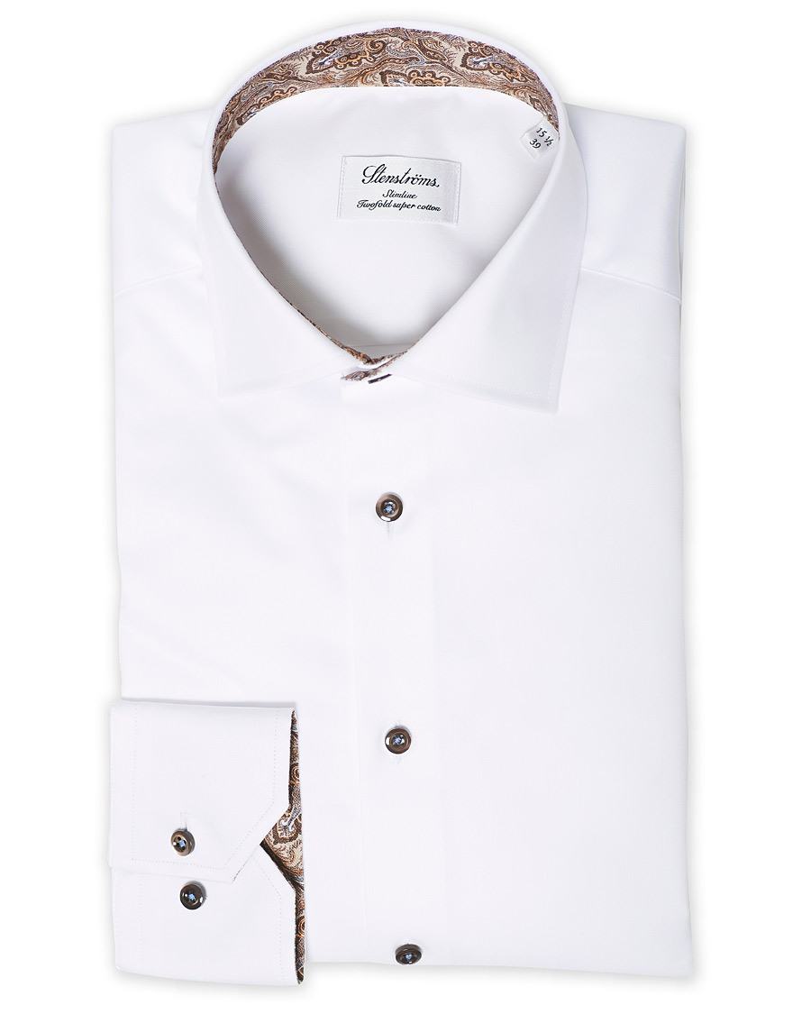 Herr | Skjortor | Stenströms | Slimline Paisley Contrast Shirt White