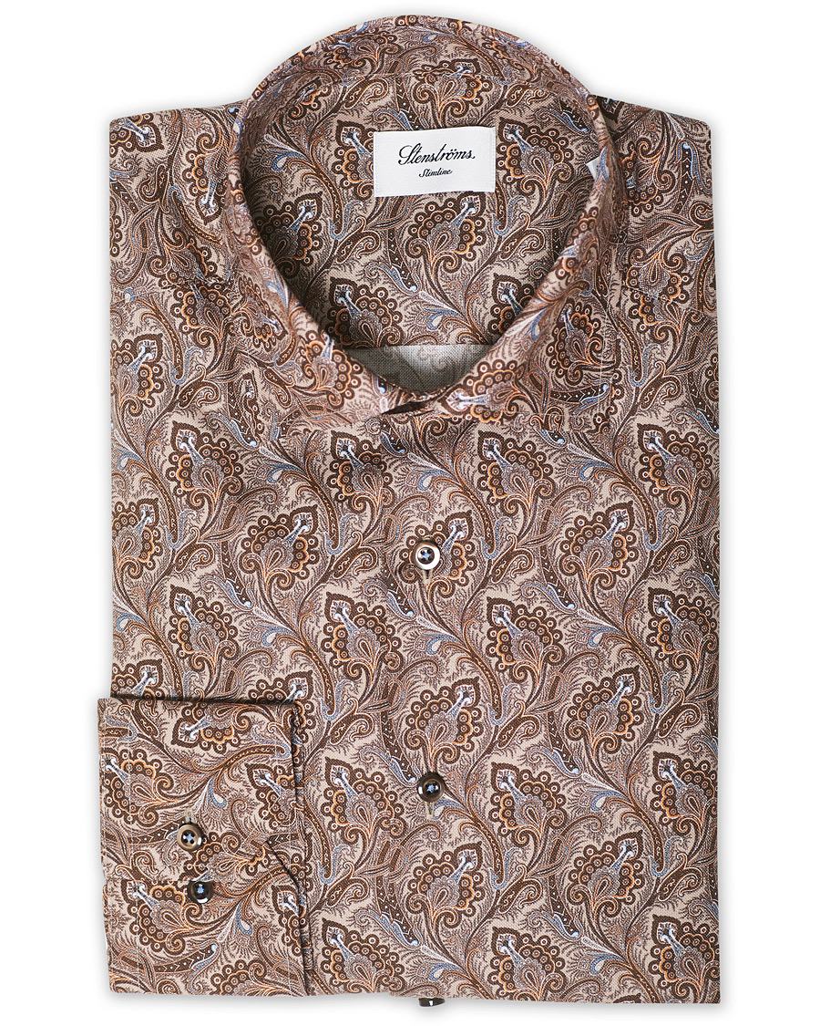 Herr | Skjortor | Stenströms | Slimline Paisley Print Cut Away Shirt Brown
