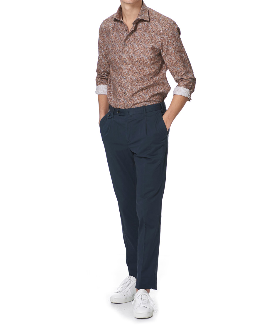 Herr | Skjortor | Stenströms | Slimline Paisley Print Cut Away Shirt Brown
