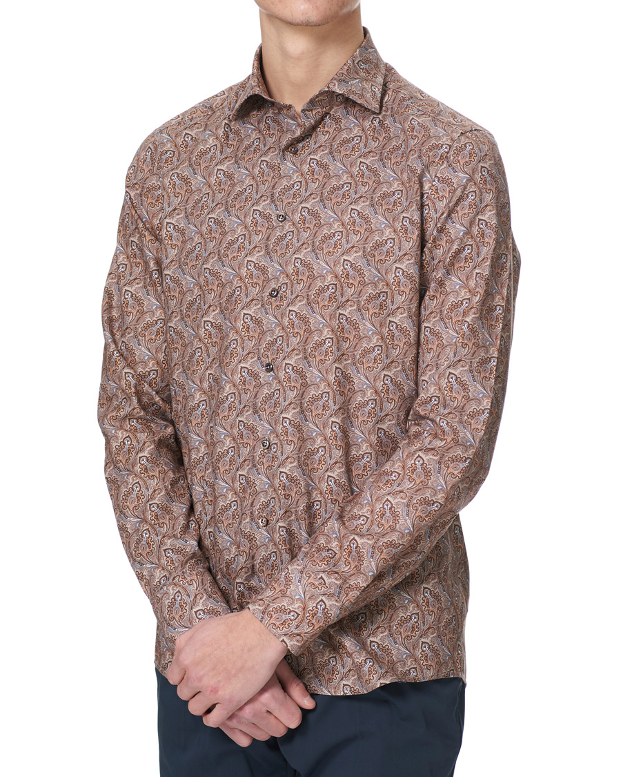 Herr | Skjortor | Stenströms | Slimline Paisley Print Cut Away Shirt Brown