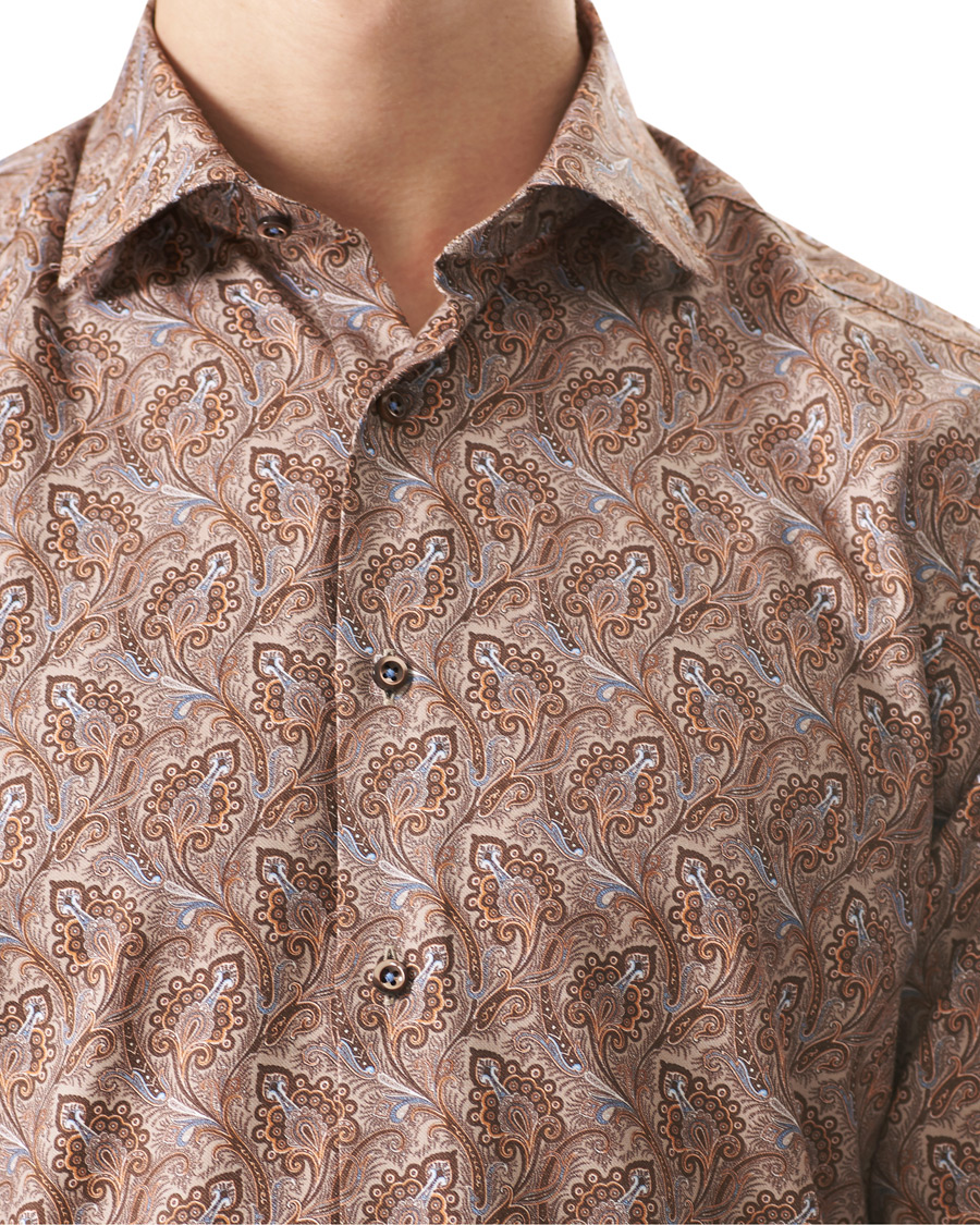Herr | Skjortor | Stenströms | Slimline Paisley Print Cut Away Shirt Brown