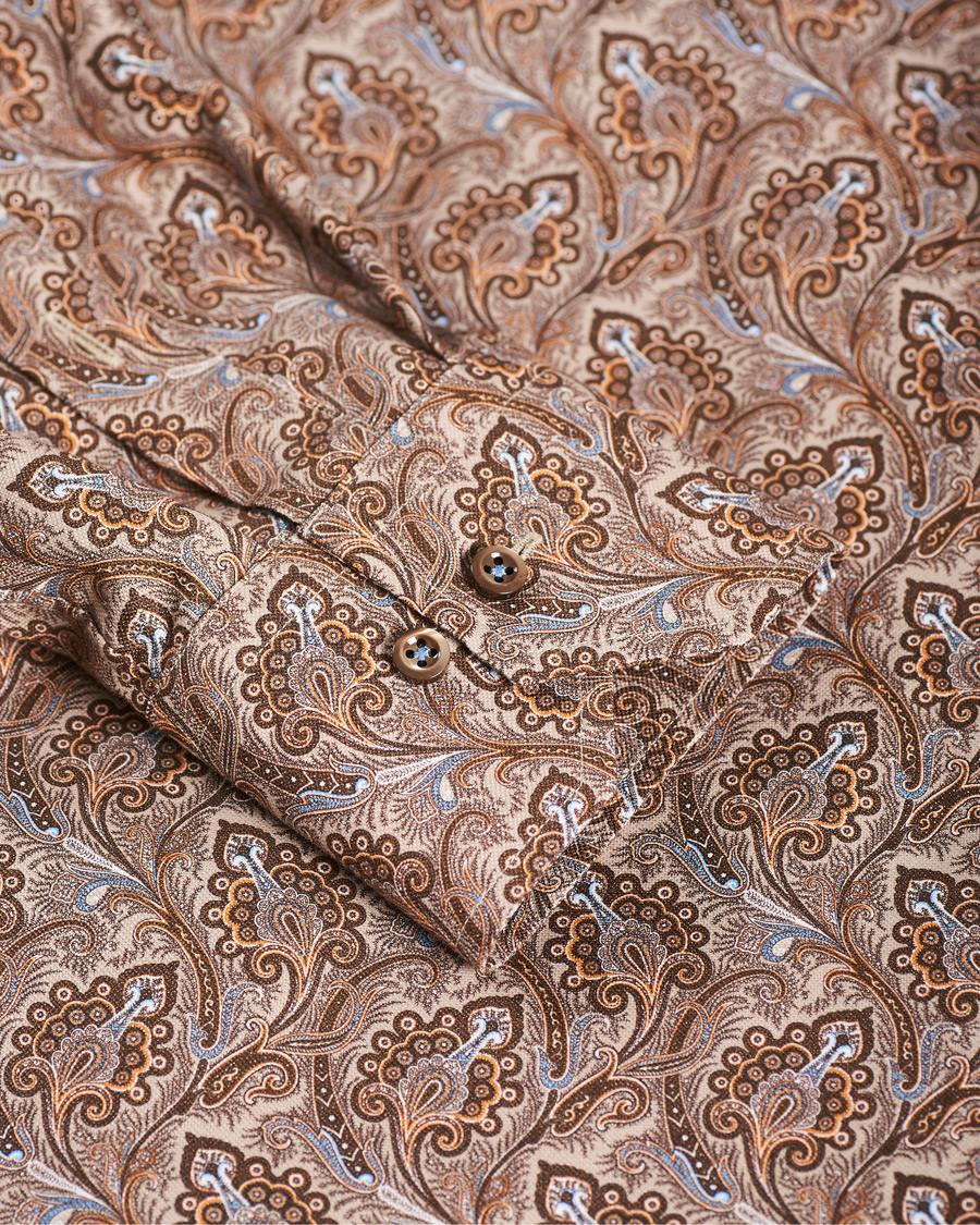 Herr | Skjortor | Stenströms | Slimline Paisley Print Cut Away Shirt Brown