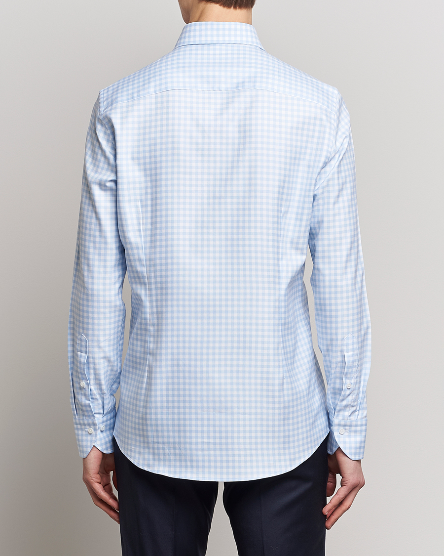 Herr | Skjortor | Stenströms | Slimline Checked Cut Away Shirt Light Blue