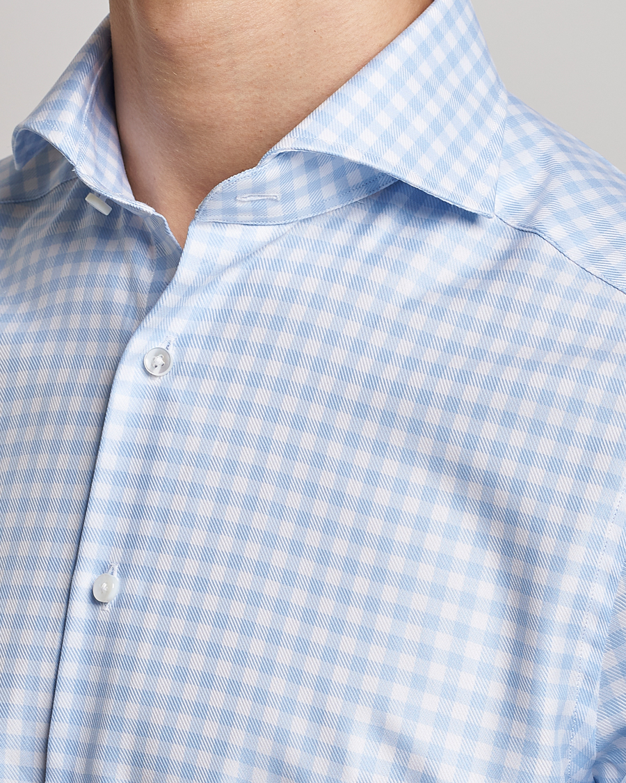 Herr | Skjortor | Stenströms | Slimline Checked Cut Away Shirt Light Blue