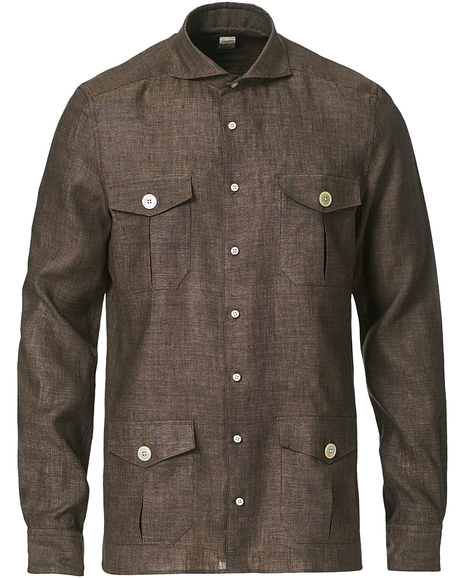 Herr | Skjortor | Stenströms | 1899 Slimline Linen Shacket Brown