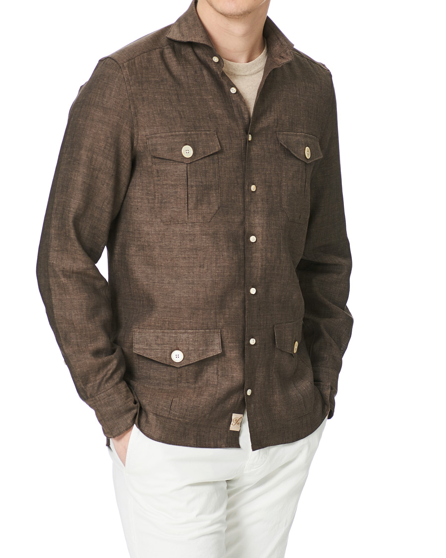 Herr | Skjortor | Stenströms | 1899 Slimline Linen Shacket Brown