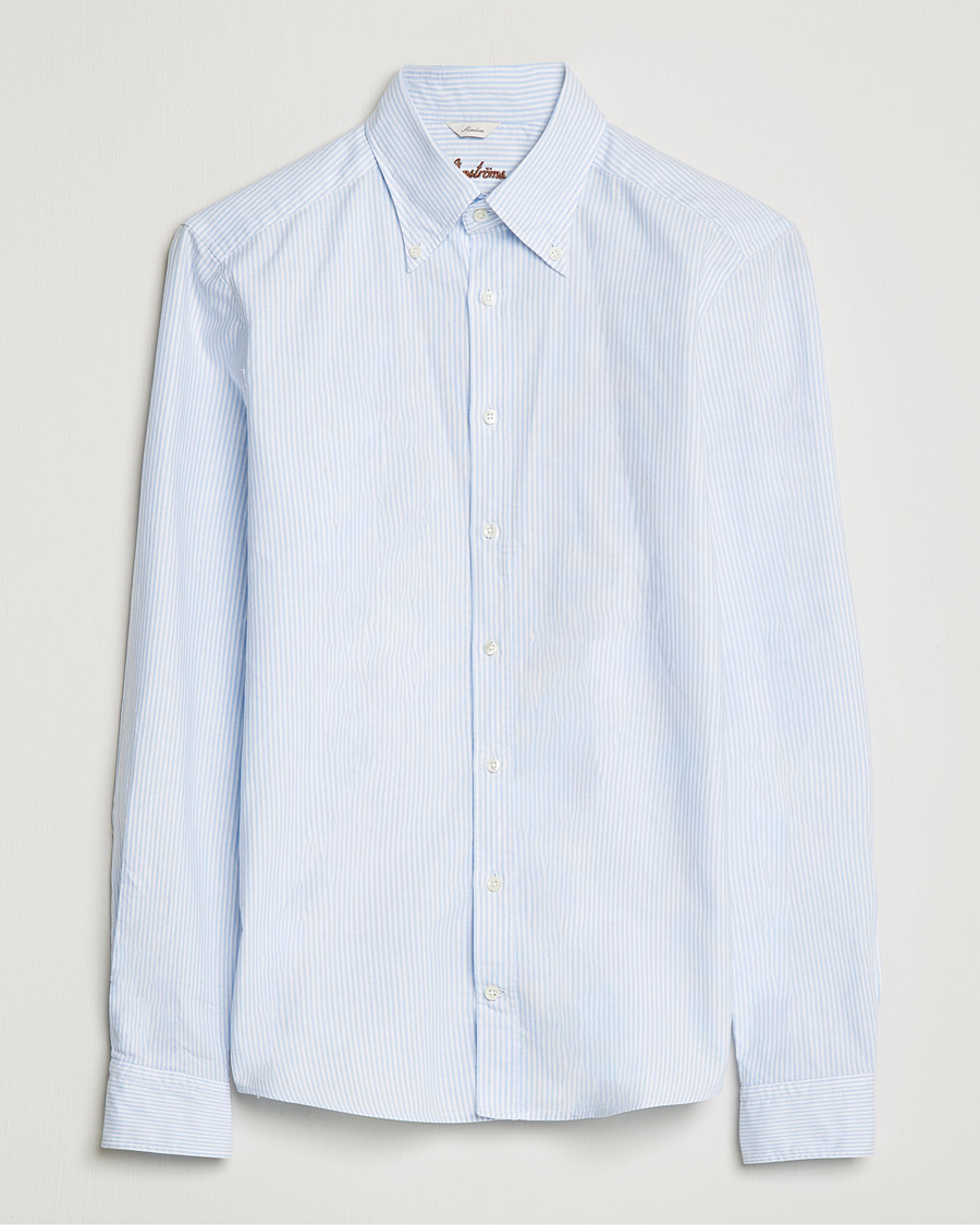 Herr |  | Stenströms | Slimline Washed Striped Oxford Shirt Light Blue
