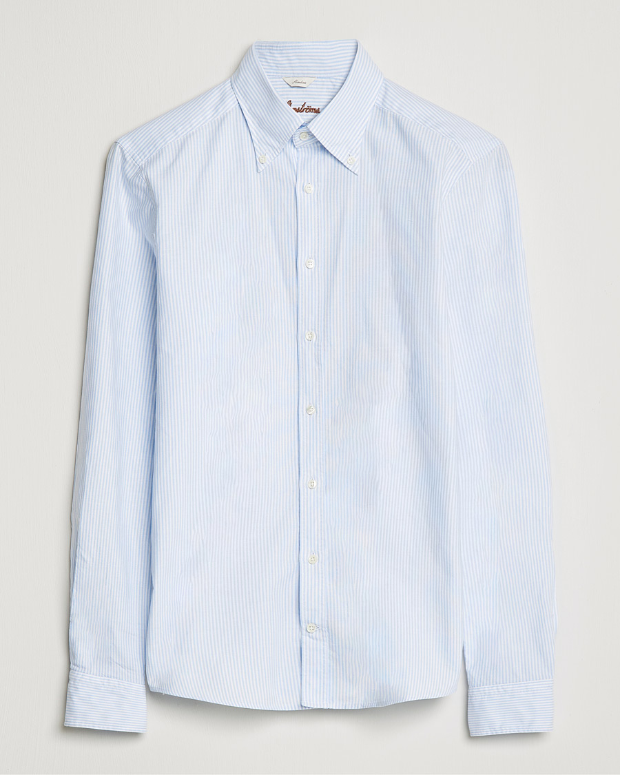 Herr | Skjortor | Stenströms | Slimline Washed Striped Oxford Shirt Light Blue