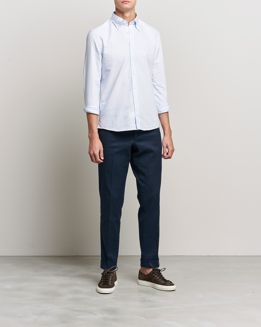 Herr | Skjortor | Stenströms | Slimline Washed Striped Oxford Shirt Light Blue
