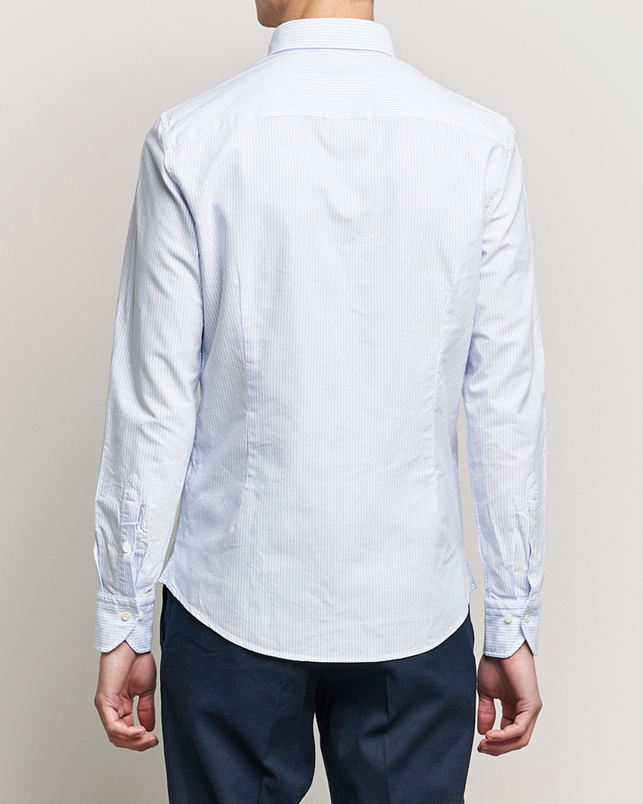 Herr | Skjortor | Stenströms | Slimline Washed Striped Oxford Shirt Light Blue