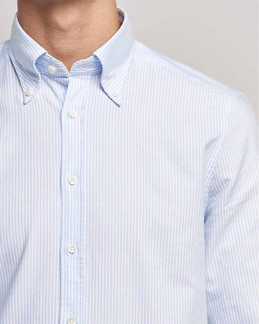 Herr | Skjortor | Stenströms | Slimline Washed Striped Oxford Shirt Light Blue