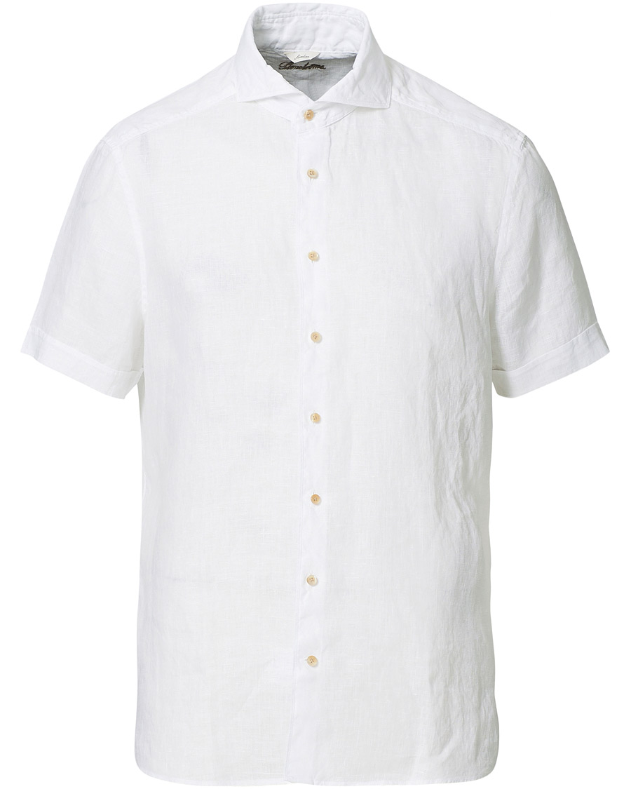 Herr | Skjortor | Stenströms | Slimline Short Sleeve Linen Shirt White