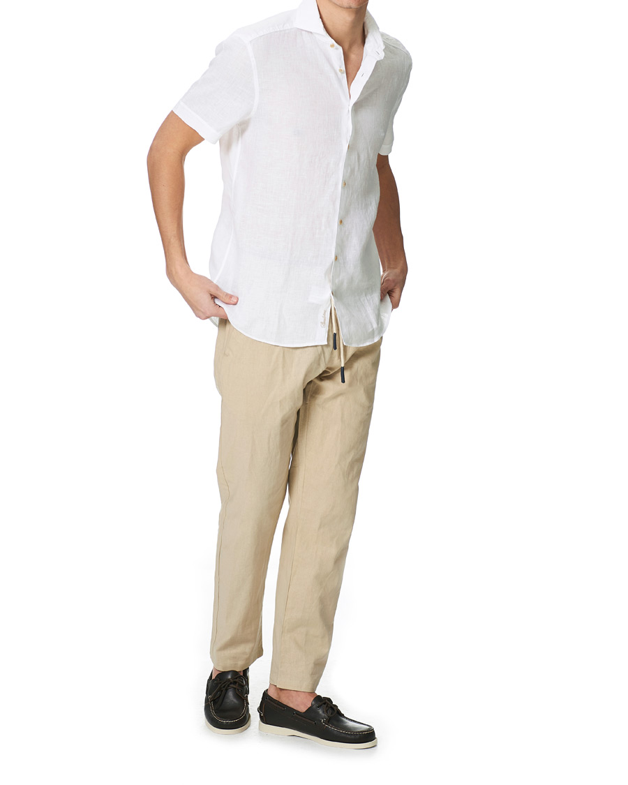 Herr | Skjortor | Stenströms | Slimline Short Sleeve Linen Shirt White