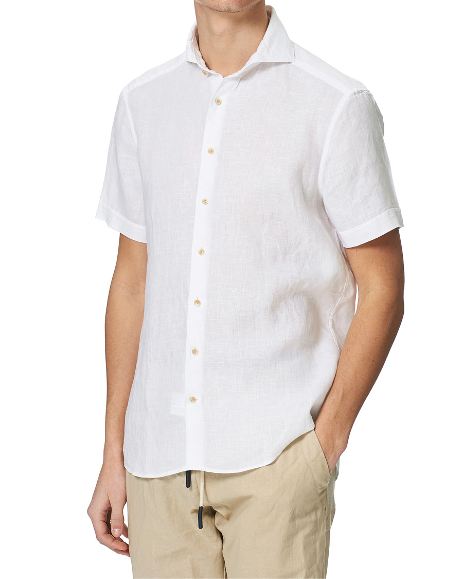 Herr | Skjortor | Stenströms | Slimline Short Sleeve Linen Shirt White