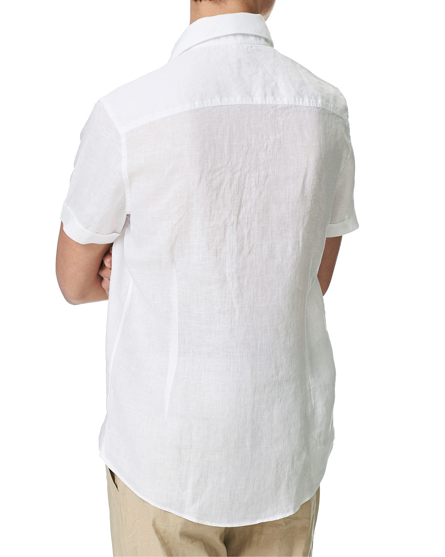 Herr | Skjortor | Stenströms | Slimline Short Sleeve Linen Shirt White