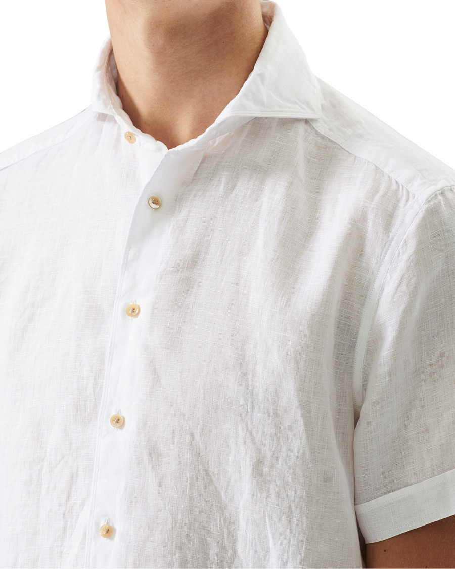 Herr | Skjortor | Stenströms | Slimline Short Sleeve Linen Shirt White