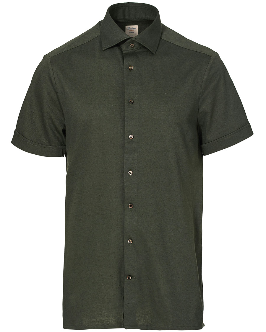 Herr | Skjortor | Stenströms | Cotton/Linen Short Sleeve Shirt Green
