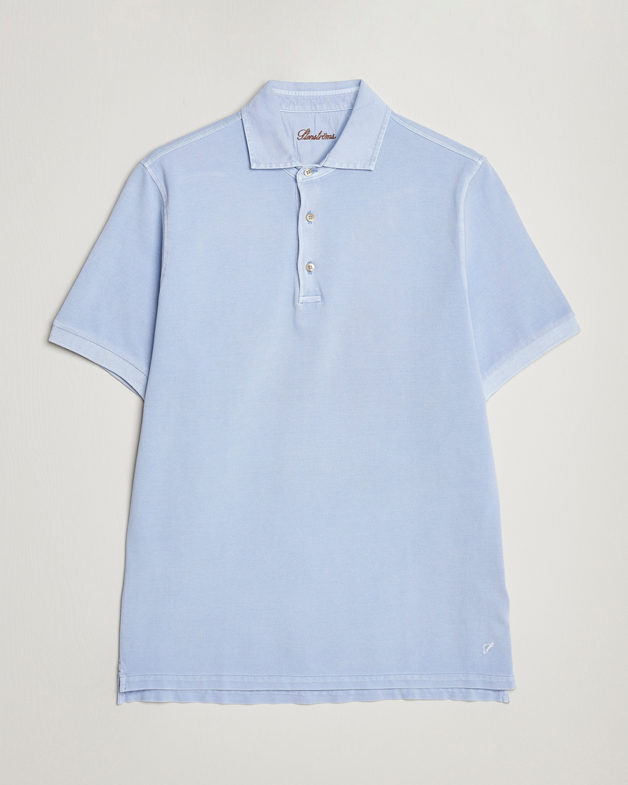 Herr | Pikéer | Stenströms | Pigment Dyed Cotton Polo Shirt Light Blue