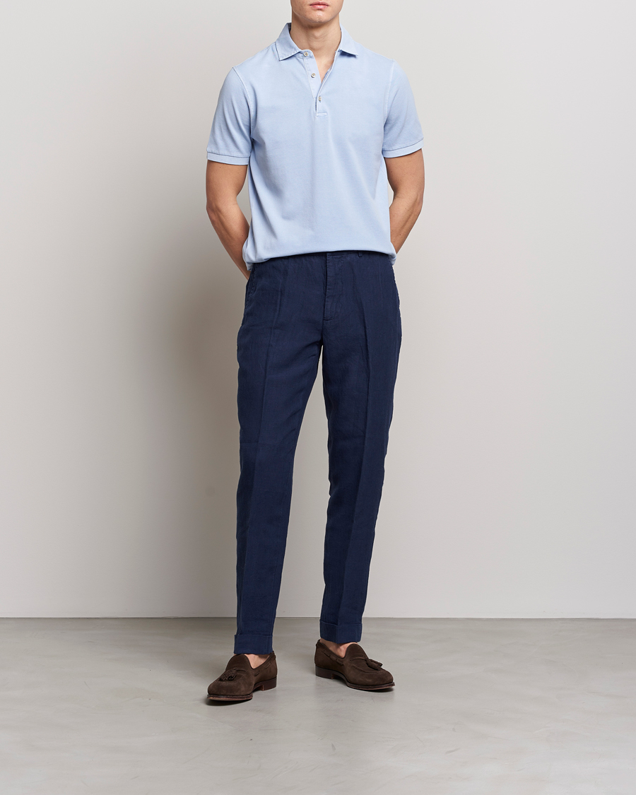 Herr | Pikéer | Stenströms | Pigment Dyed Cotton Polo Shirt Light Blue