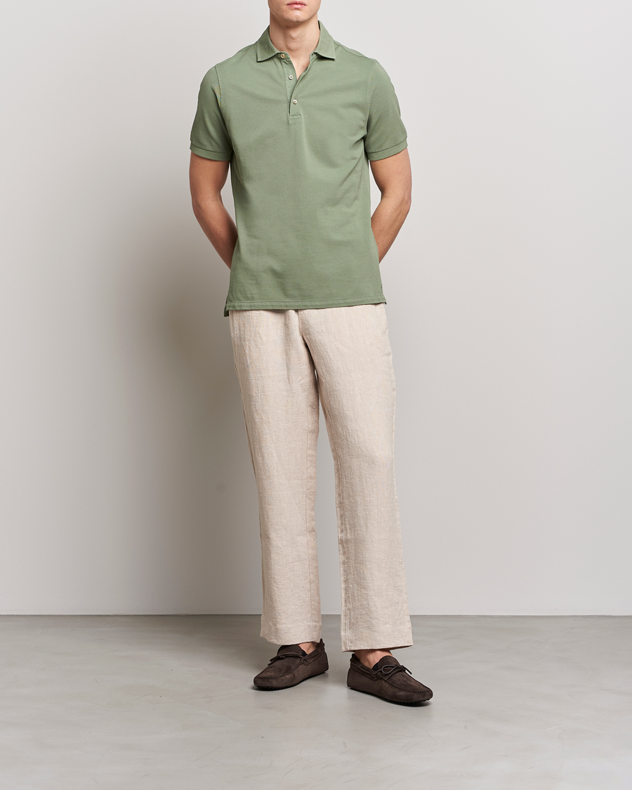 Herr | Pikéer | Stenströms | Pigment Dyed Cotton Polo Shirt Green