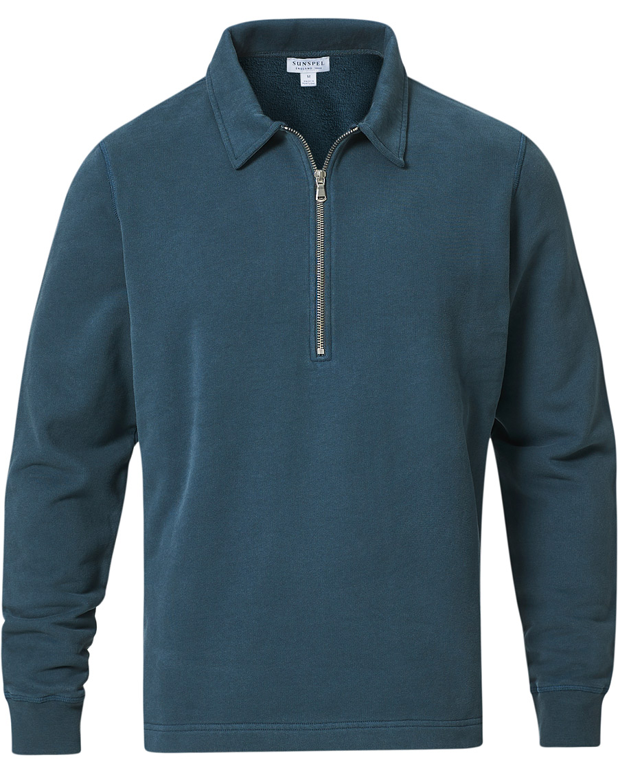 Herr | Tröjor | Sunspel | Zip Polo Sweatshirt Dark Petrol