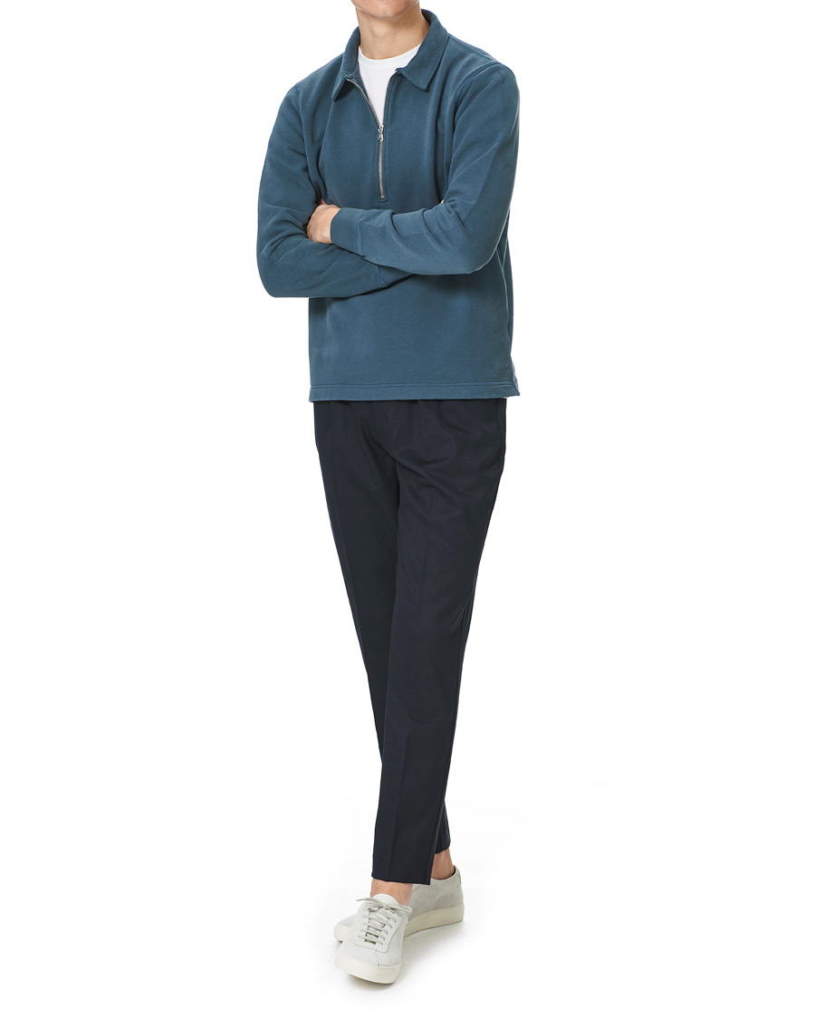 Herr | Tröjor | Sunspel | Zip Polo Sweatshirt Dark Petrol