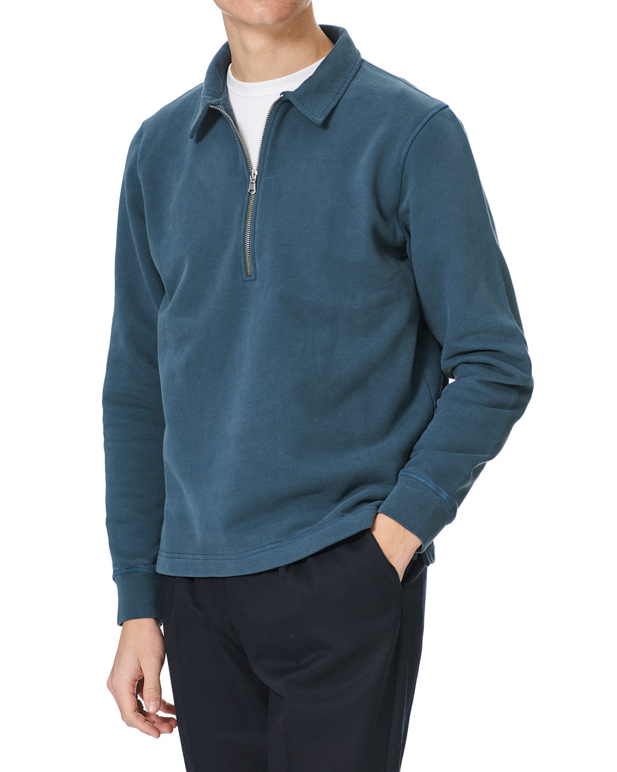 Herr | Tröjor | Sunspel | Zip Polo Sweatshirt Dark Petrol