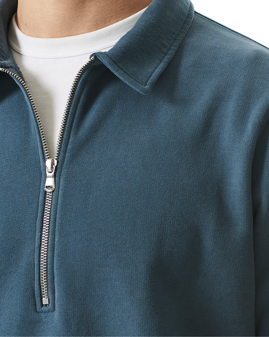 Herr | Tröjor | Sunspel | Zip Polo Sweatshirt Dark Petrol
