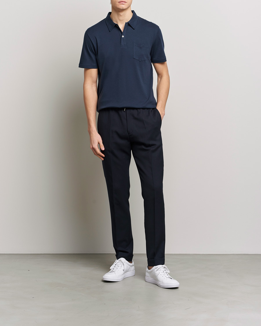 Herr | Pikéer | Sunspel | Sea Island Jersey Riviera Polo Navy