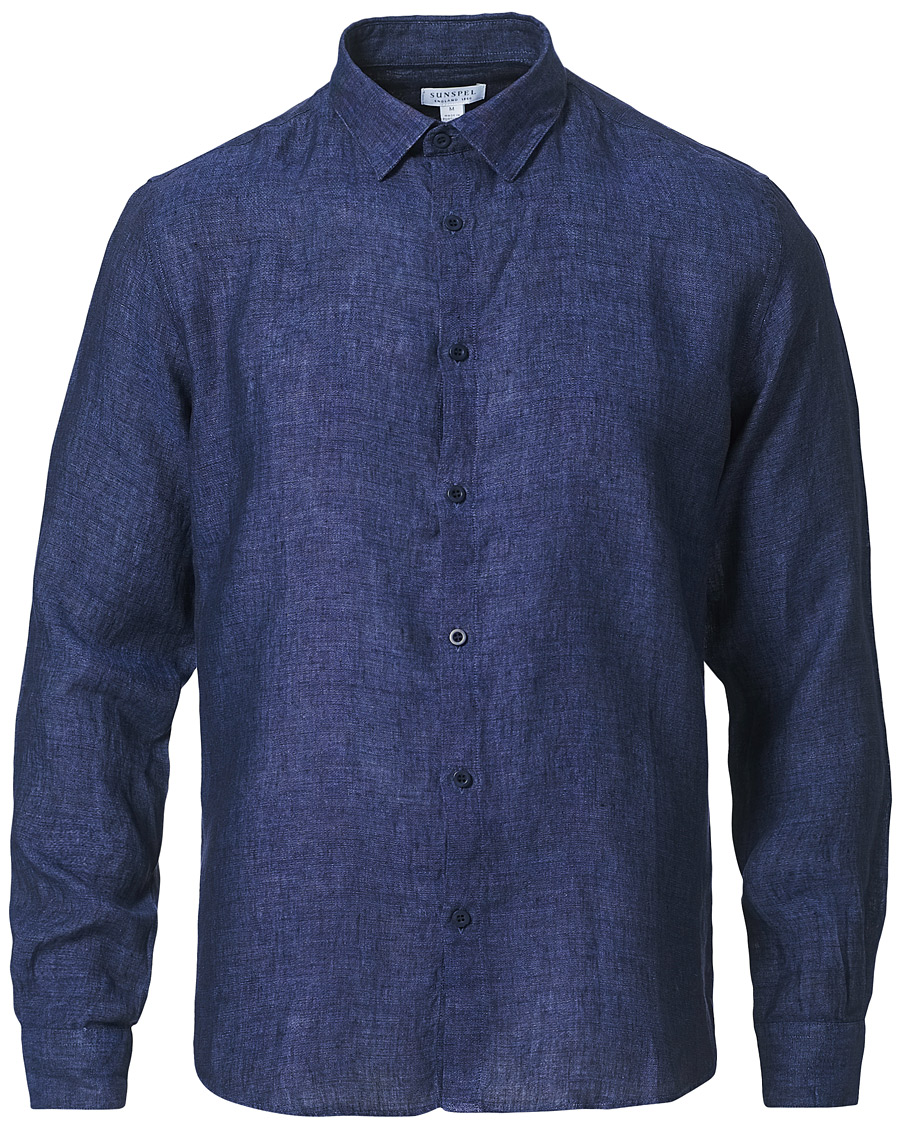 Herr | Skjortor | Sunspel | Linen Casual Shirt Navy Melange