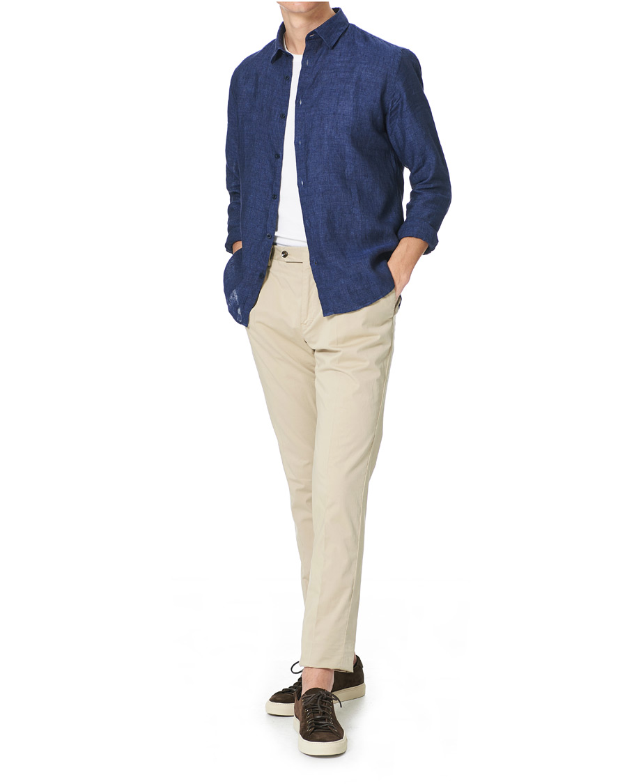 Herr | Skjortor | Sunspel | Linen Casual Shirt Navy Melange