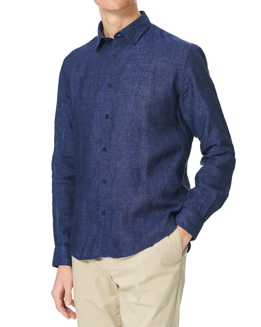 Herr | Skjortor | Sunspel | Linen Casual Shirt Navy Melange