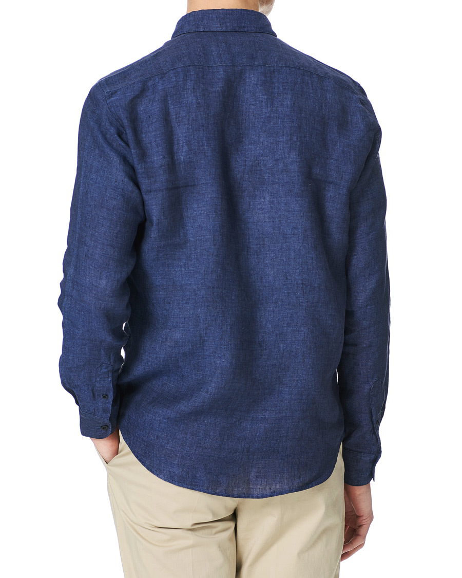 Herr | Skjortor | Sunspel | Linen Casual Shirt Navy Melange