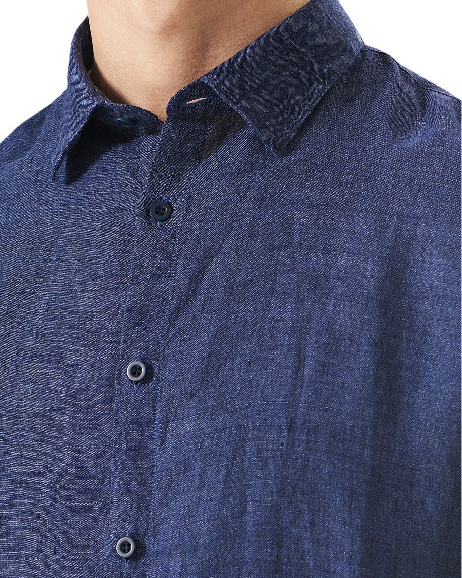 Herr | Skjortor | Sunspel | Linen Casual Shirt Navy Melange