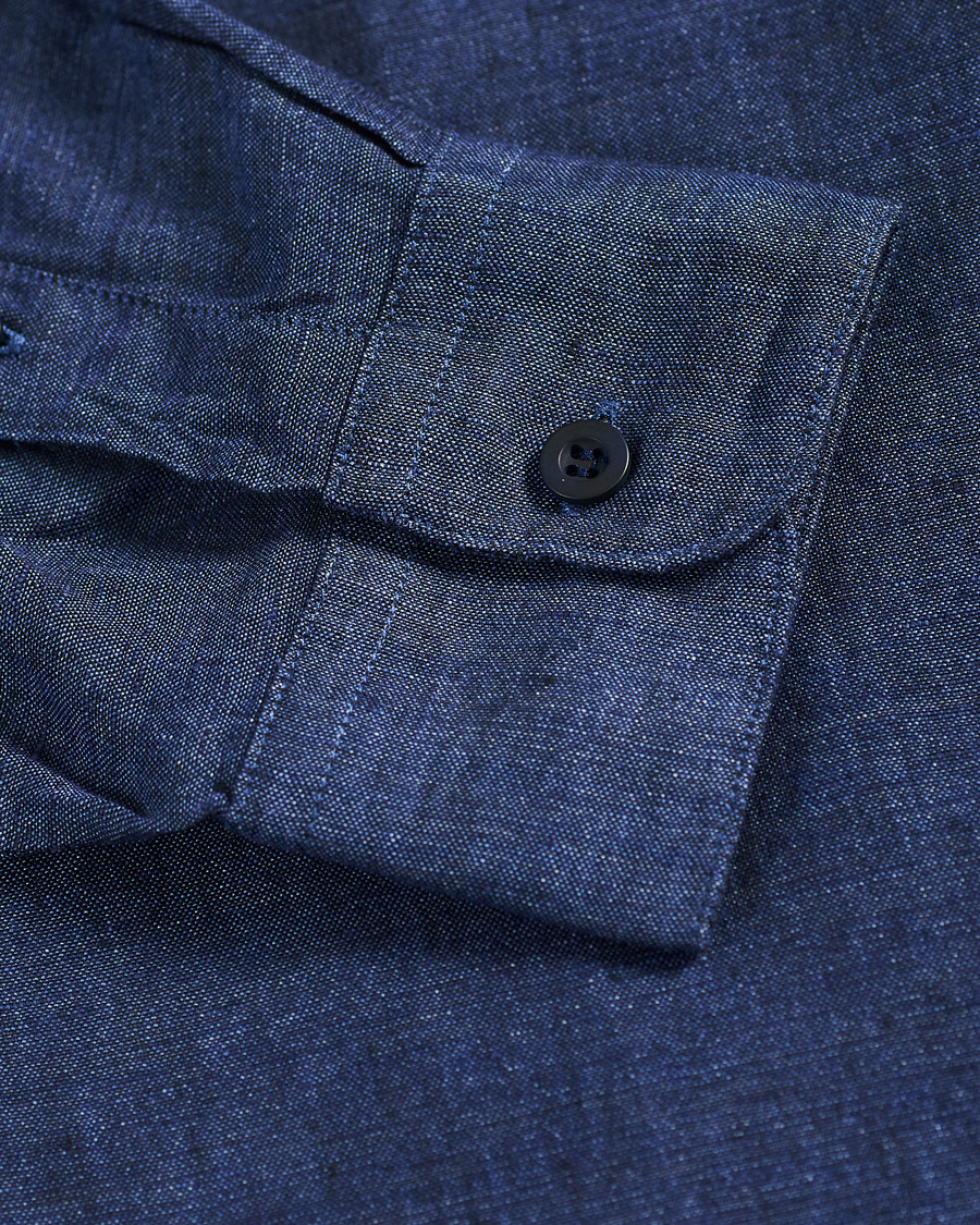 Herr | Skjortor | Sunspel | Linen Casual Shirt Navy Melange