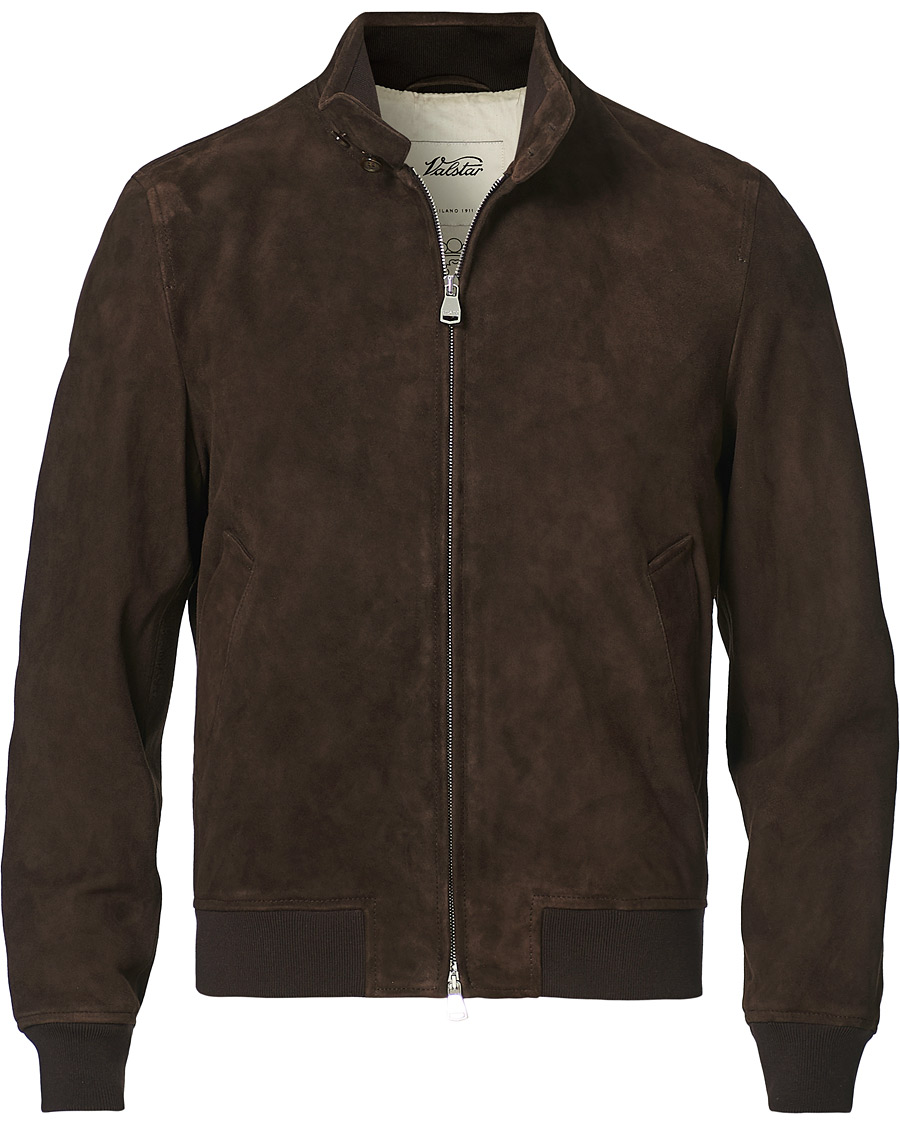 Herr | Jackor | Valstar | Suede Zip Blouson Dark Brown