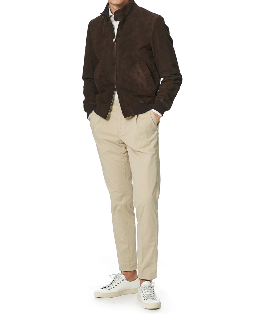 Herr | Jackor | Valstar | Suede Zip Blouson Dark Brown