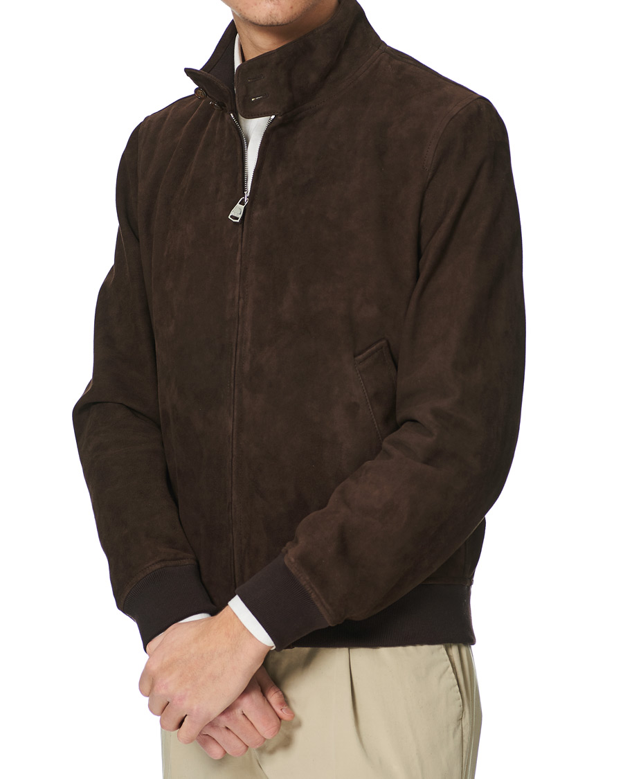 Herr | Jackor | Valstar | Suede Zip Blouson Dark Brown