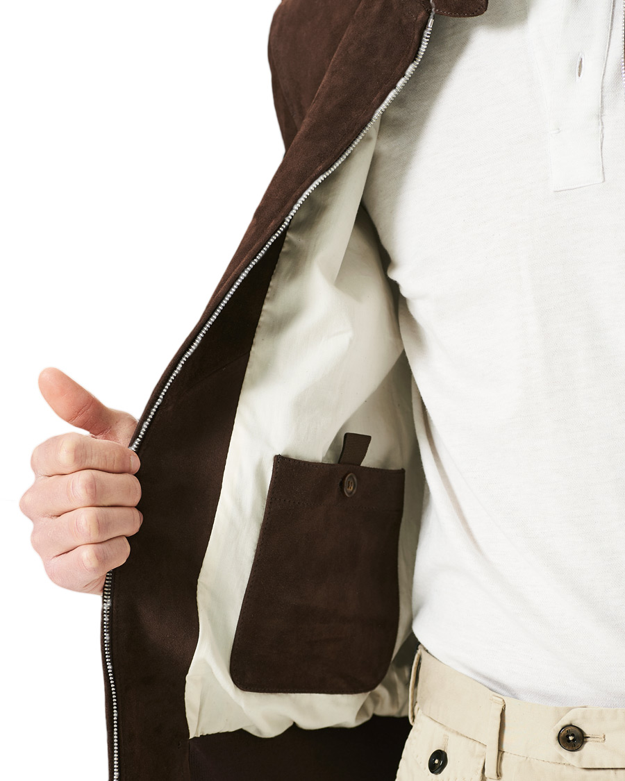 Herr | Jackor | Valstar | Suede Zip Blouson Dark Brown