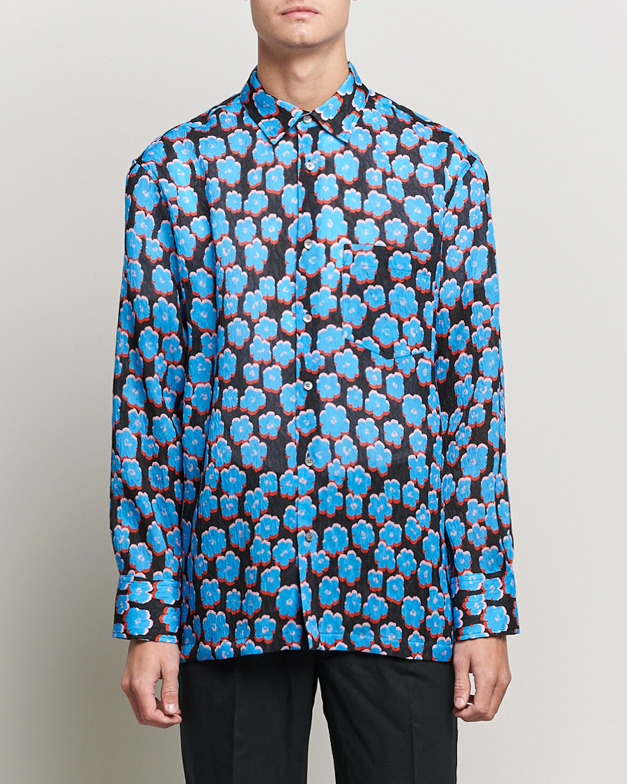 Herr | Skjortor | Lanvin | Printed Flower Shirt Black/Blue